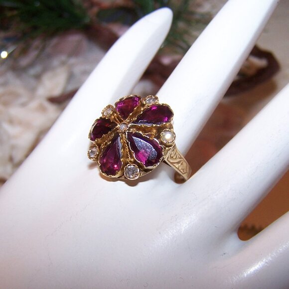 Victorian Georgian Revival 14K Gold 5.15CT TW Amethyst Rose Cut Diamond Ring - Picture 5 of 10